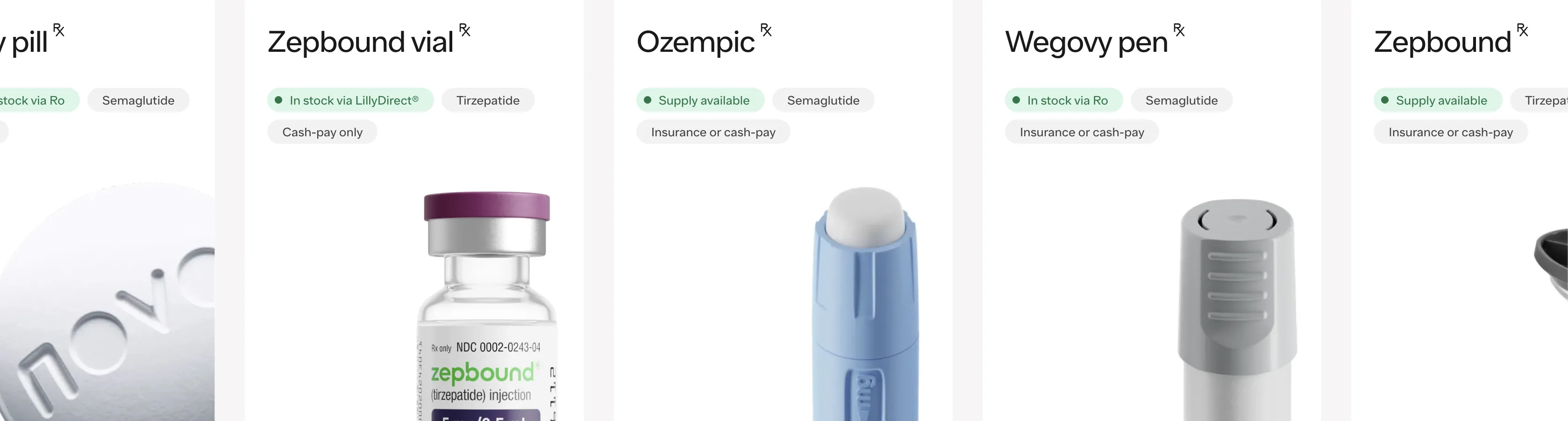 Ro Body Medications — Zepbound Vial, Ozempic, Wegovy Pen, Zepbound Pen